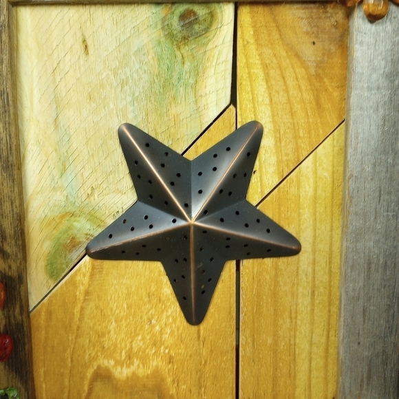 Rustic Metal Star Wall Art Framed Barn Wood Decor Handmade Country Primitive - Picture 2 of 10